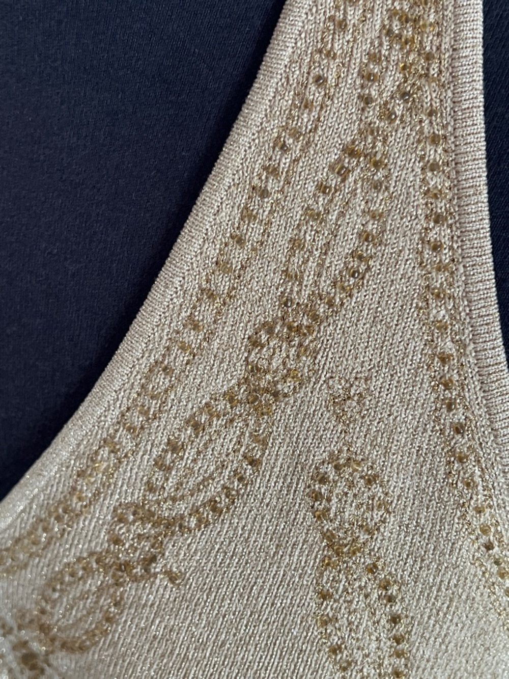 Sandra Gold Knit V-Neck Sleeveless Beaded Camisole - Picture 6 of 7